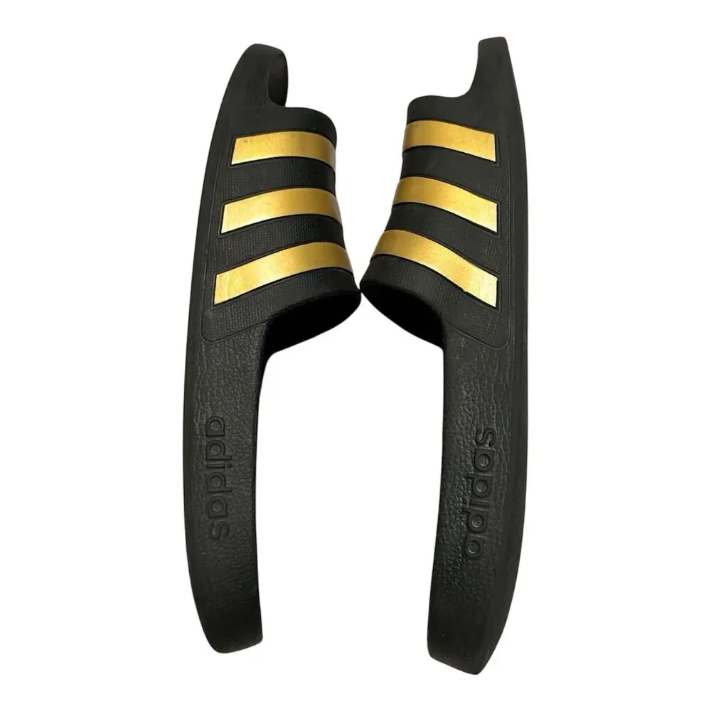 Adidas Adilette Aqua Slides Mens Size 12 Sandal Shoe Black/Gold Metallic EG1758